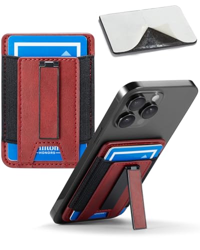 Image of Phone Card Holder Wallet with Stand, Hold 6 Card for iPhone Andriod | Stretch fabric card holder stick on back of phone case. Built-in stand for hands-free viewing. Holds 6 credit /ID cards