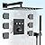 Bostingner Rainfall Shower System,16 Inch Wall Mount Rain Shower Head with Handheld Spray and 6 Body Spray Jets,Contain Thermostatic Shower Valve and Trim Kit,Black-Multi Heads Use Concurrently