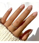 24Pcs Golden Bottom French Tip Press on Nails Glossy Almond Fake Nails with Metallic Edge Luxury ...