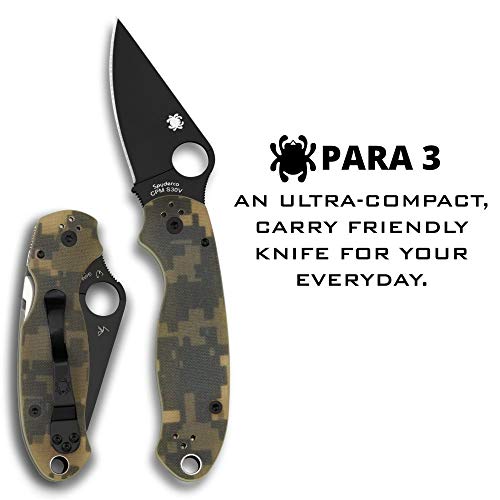 Spyderco Para 3 Camo Signature Folding Utility Pocket Knife With 2.95" Black Cpm S45Vn Blade And G-10 Handle - Everyday Carry - Plainedge - C223Gpcmobk #TOP1