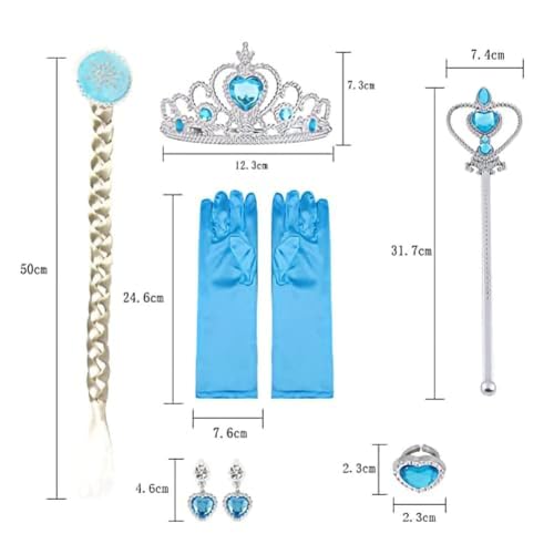 URAQT Kostüm Kinder Mädchen, 6-teiliges Set Kinder Prinzessin Kleid mit Krone Diadem Handschuhe Zauberstab usw für Weihnachten Karneval Halloween Rollenspiel(120)