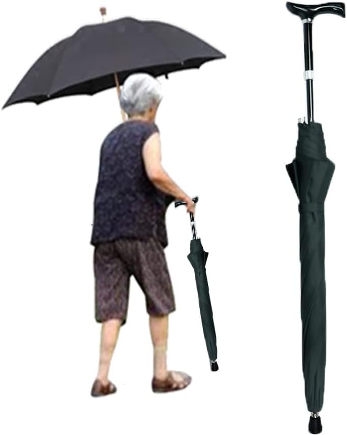 Regulowany parasol z laską dla seniorów, przenośny, z antypoślizgowym uchwytem, wiatroszczelny, z regulowaną wysokością 87-96 cm, idealny do pomocy w poruszaniu się, zapewniający stabilność i wsp