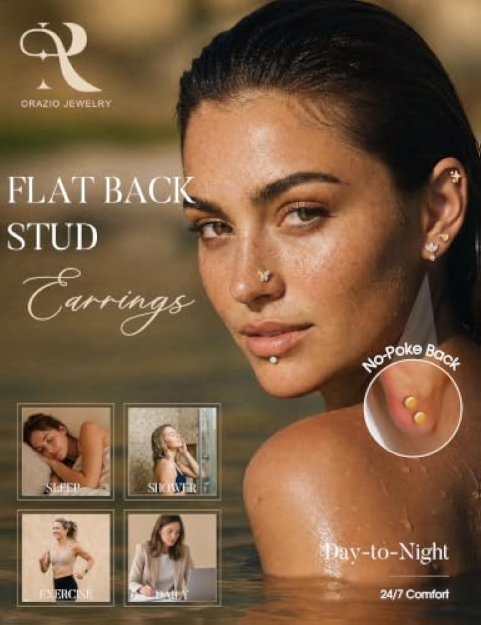 Wireless Flatback Stud Earrings, Surgical Steel