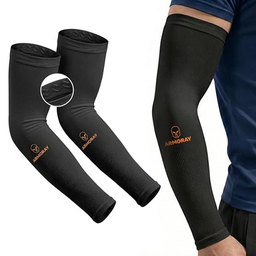Image of ARMORAY Arm Sleeves for Men or Women - Compression Warmers to Cover Tattoo - for Basketball Golf Running Football Cycling or Sun Protection