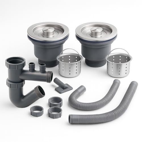 La mejor selección de Accesorios para tarja - 5 favoritos. 43 KARBI Kit Desagüe para Tarja de Cocina - 2 Contracanasta con Colador 3-1/2' + Sifón + Céspol Flexible Doble - Tubo de Drenaje para Fregadero - Acero Inoxidable Color Plateado