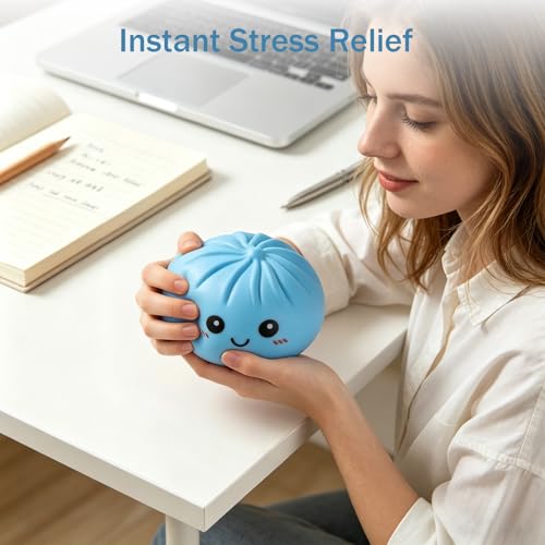 Image of Dumpling Squishies, Dumpling Mystery Box, Colorful Dumplings Stress Balls Fidget Sensory Toy, Stocking Stuffers with Food Steamer Stretchy Desk Toys (Blue)