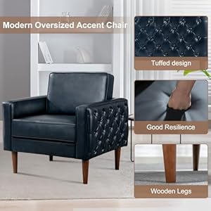 PU Faux Leather Accent Chair with Solid Wooden Legs,Cushion Wide Armrest Lounge Chair in Morden Style,Cozy Arm Sitting Chair,Comfy Reading Chair for Living Room,Bedroom, Side Single Sofa(Blue) PU Faux Leather Accent Chair with Solid Wooden LegsCushion Wide Armrest Lounge Chair in Morden StyleCozy Arm Sitting ChairComfy Reading Chair for Living RoomBedroom Side Single SofaBlue