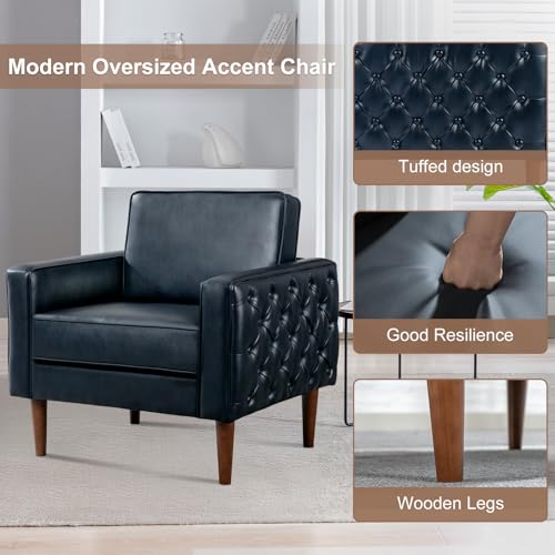 PU-Faux-Leather-Accent-Chair-with-Solid-Wooden-LegsCushion-Wide-Armrest-Lounge-Chair-in-Morden-StyleCozy-Arm-Sitting-ChairComfy-Reading-Chair-for-Living-RoomBedroom-Side-Single-SofaBlue PU Faux Leather Accent Chair with Solid Wooden LegsCushion Wide Armrest Lounge Chair in Morden StyleCozy Arm Sitting ChairComfy Reading Chair for Living RoomBedroom Side Single SofaBlue