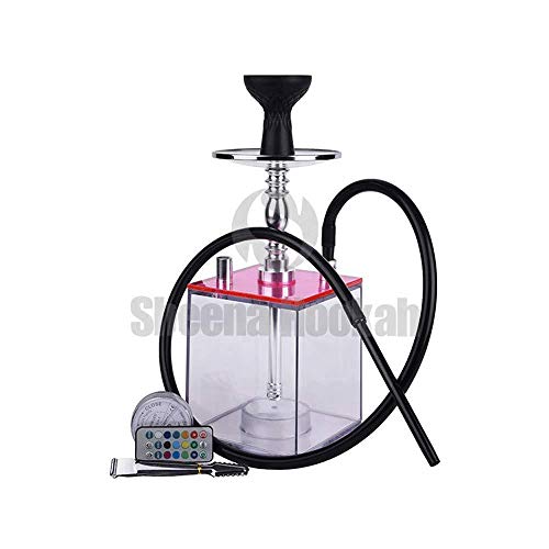 KUXUAN Juego De Shisha - Cubo Acrílico Micro Moderno Shisha - Cuenco De Silicona para Shisha/Manguera para Shisha/Pinzas/Luz LED Mágica - Mejor Fumar Shisha,Pink