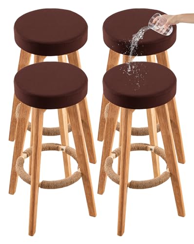 Image of CRFATOP 4 Pack Waterproof Coffee Bar Stool Covers Round Seat Slipcover,L | 15-18 In Stretch Counter Cushion Protector, Washable, Pet Friendly, for Bar Kitchen Living Room Decor, No Cushion or Pad