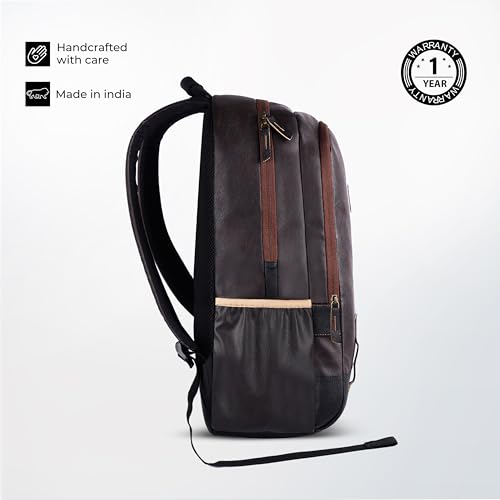 Image of Gear Classic 19 inch /23L Medium Faux Leather (without Anti Theft) Water Resistant Laptop Backpack /Casual Backpack /Daypack /Travel Backpack /College Bag For Men /Women (Brown-Black)