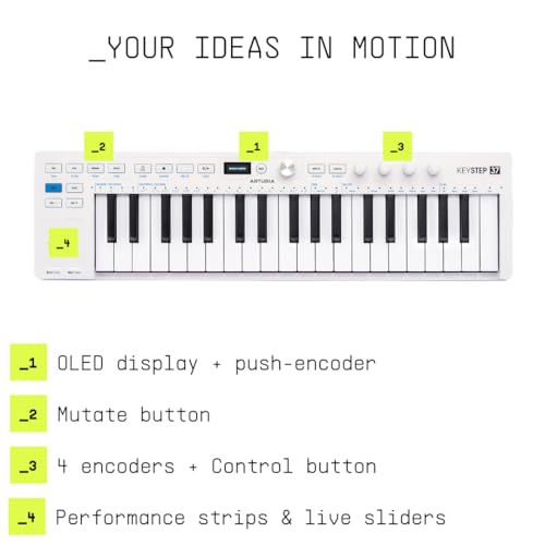 Image of Arturia Arturia KeyStep 37-Key Controller & Sequencer USB /MIDI /CV Keyboard Controller | 37-Note Slimkey with Velocity and Aftertouch, 64-Step Polyphonic Sequencer, 16-Mode Arpeggiator, USB-C, Midi Din