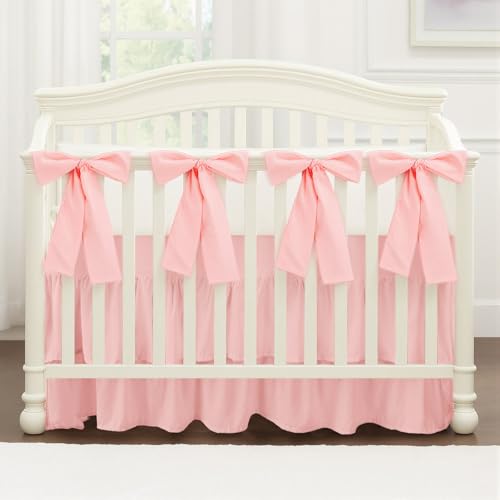 Image of Smoothnovelty Pink Crib Bed Skirts with 4 Large Cot Bow 28 inch x 52 inch, 14 inch Drop