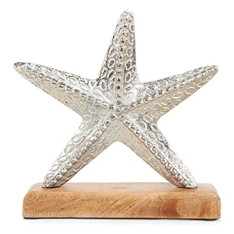 Figura de estrella de mar de plata marrón de metal y madera Cover