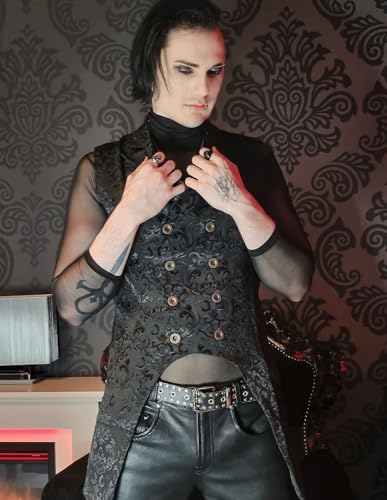 Paul Jones Mens Gothic Steampunk Double Breasted Vest Brocade Waistcoat4