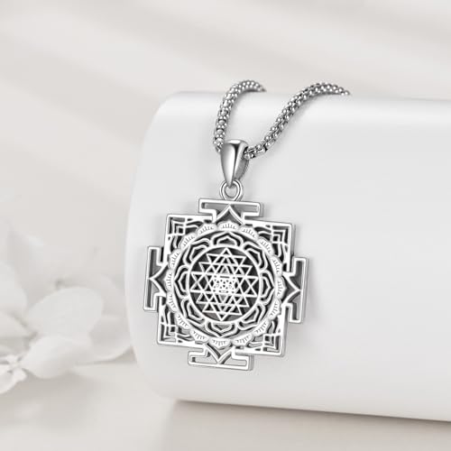 YFN Sri Yantra Necklace Sterling Silver Sacred Geometry Pendant Lotus Yoga Jewelry Gifts for Women Men2