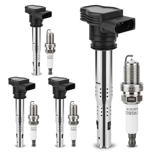 Image of UF575 Ignition Coil & 1675 Double Iridium Spark Plug for Volkswagen Tiguan | Jetta Passat Golf GTI Beetle CC /Audi Q5 A3 A4 A5 A6 TT RS4 RS5 R8 Replaces# C1627 07K905715F E1075