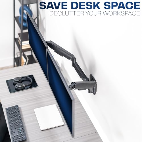 Image of VIVO Height Adjustable Mechanical Extended Arm Dual Monitor Wall Mount Full Motion Articulating, Fits 2 Screens 17 to 32 inches, Black, MOUNT-V002G