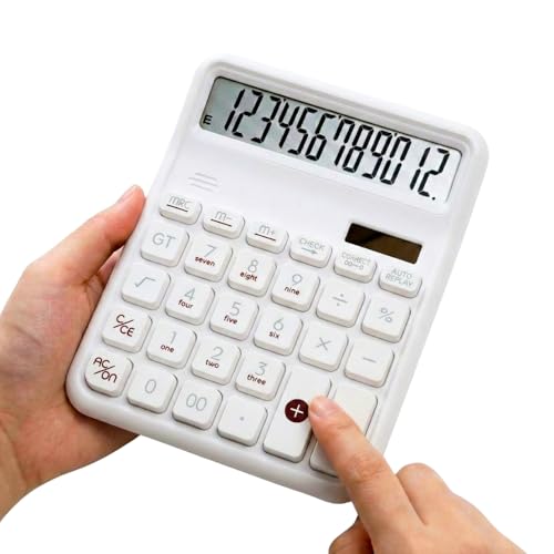 Image of 12 Digit Large Display Desktop Calculator White with Big Buttons, Dual Screen, GT & Memory Functions, Auto Power Off | Office, School & Home Use
