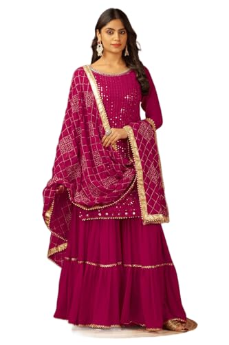 FASHION FRONTIER Beautiful Chinnon Punjabi Style Sharara Suit For Women