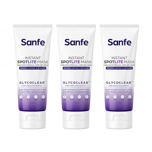 Image of Sanfe Instant Spotlite Mask | Instant Tan Remover | Glycolic Acid & Charcoal De-Tan Cream | Brightening Face Pack | Tanning Removal Cream | Scrubs Impurities | Facial Exfoliator | Skin Polishing Solution | 100g | Pack of 3