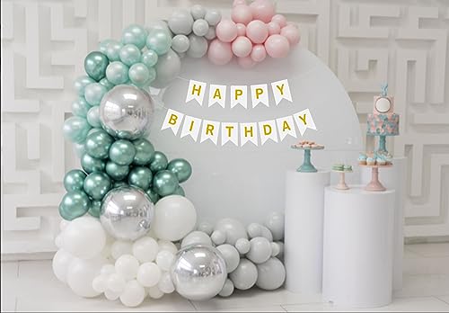 Image of Happy Birthday Banner Decoration with Shiny Letters Glitter White Gold Birthday Banner Sign Birthday Party Decorations Supplies