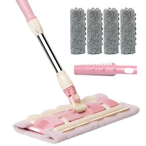 : Mopa de cocina con 4 paños lavables, mango telescópico | Herramienta de limpieza giratoria de 360 grados para azulejos de madera dura para garaje, baño y cocina
