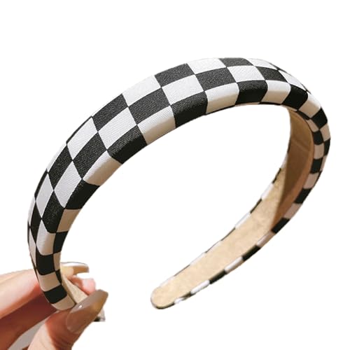 Assorain Checkered Headband Black White Plaid Headband Puffy Gingham Headband Puffy Headbands For Women For Women Black And White Check Headband Hair Hoop For Women Girls Christmas Party Hair Accessories cover