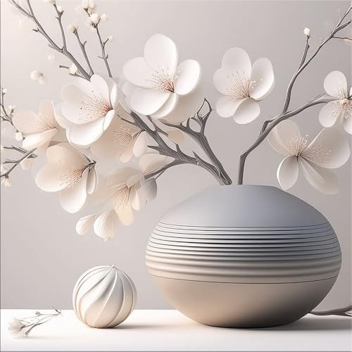 artissimo Bild aus Glas 50x50 cm Stillleben Blumen Blüten AG5573A – modernes Glasbild Wandbild Quadratisch, Wanddeko Wohnzimmer, beige, skandinavisch minimalistisch