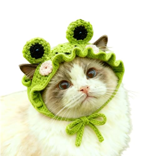 Floofelove Cute Cat Hat Costume Suitable for 5 to16 lbs - Frog Cat Bonnet Head Circumference 11 or Less Cat Halloween Costumes Pet Photography Outfits