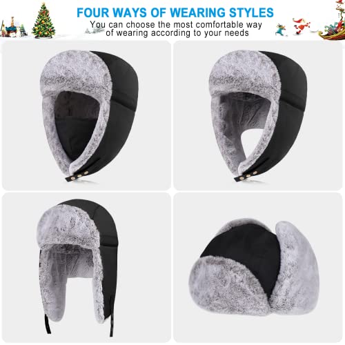 Pol Parkman Winter Trapper Hat For Men Women, Russian Ushanka Aviator Warm Cold Trooper Hat For Skiing Hunting Black #TOP4