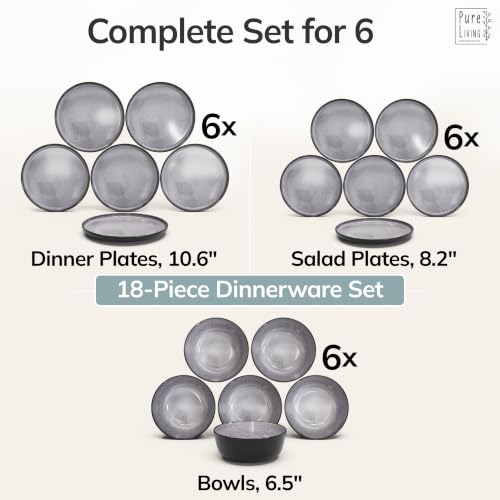 Image of 18 Piece Stoneware Dinnerware Set for 6, Handmade Plates and Bowls Set
