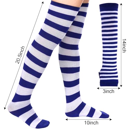 Image of Tongcloud Women's Striped Knee High Socks, Over Knee Thigh High Socks, Arm Warmer and Fingerless Gloves Set