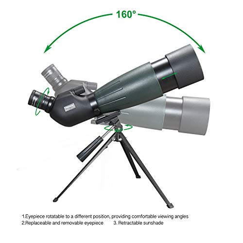 AOMEKIE Spotting Scope 20-60X80 with Tripod Phone Adapter Case for Target Sighting Hunting Bird Watching Waterproof Fogproof FMC BAK4 45°Angled Monocular Telescope - Thumbnail 3