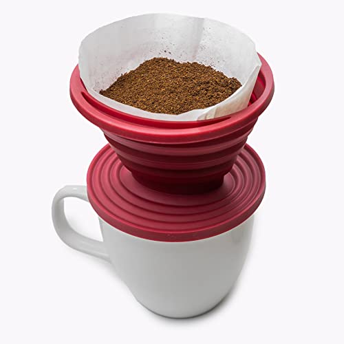 Chouse Colador de Cafe Estilo Hario v60, Cafetera Manual con Filtro de Silicona, Filtro Cafetera Goteo Clever Dripper, Cafetera Camping Ligera y Reutilizable, Soporte para Filtro de Cafe Color Rojo