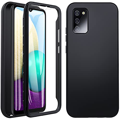 Hensinple Coque pour Samsung A02s, Coque Samsung A02s Antichoc avec Protecteur d'écran Silicone Souple Mince 360 degré Integrale Protection Bumper Coque Etui Samsung Galaxy A02s -Nior Cover