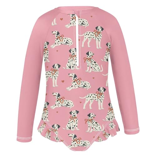 Girls Long Sleeve Swimsuit Dalmatian Dogs One Piece Bathing Suit Zipper UPF 50+ Rashguard Swimwear 3-12Y2