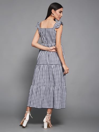 Image of Miss Chase Women's Round Neck Sleeveless Polyester Ruffled Knee- Length Dress
