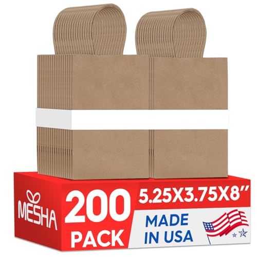 MESHA Kraft Gift Bags 200 Pack 5.25x3.75x8 Inch Small Brown Paper Bags with Handles Bulk for Small Business Birthday Party Wedding Retail Shopping Bag (Made in USA)