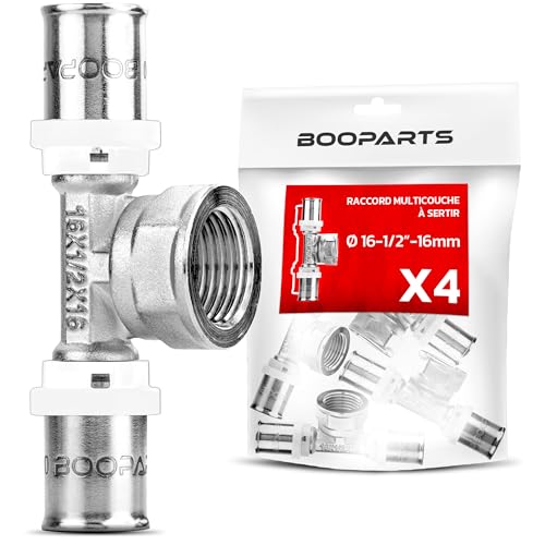 BOOPARTS - 4 pièces - raccord multicouche 16-1/2F(15-21)-16 a sertir contour TH - Té multicouche à sertir - raccord plomberie pour tube multicouche