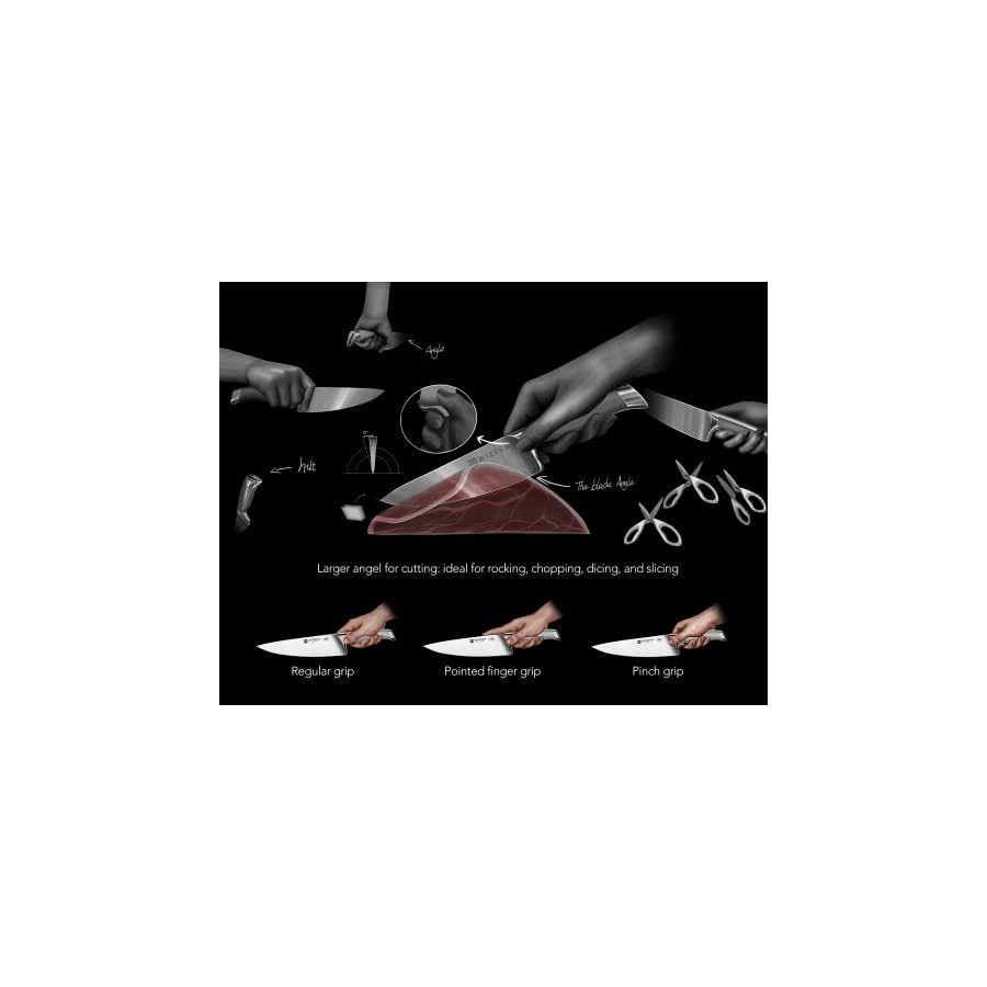 WIZEKA Kitchen Knife Set with Block, 15PCS Easy-Care Knife Block Set with Sharpener, One-Piece German Stainless Steel Kitchen Knives, Silver Wings Series