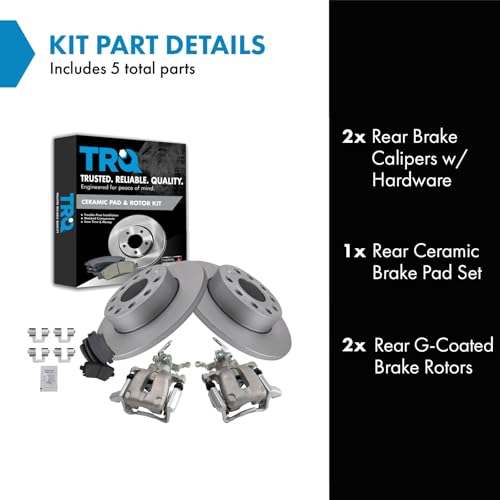 Image of TRQ Rear Brake Pad and Rotor Set Ceramic Solid G Coated Rotors Calipers | For 2010 Volkswagen Golf 2005-2010 Jetta 2006-2009 Rabbit
