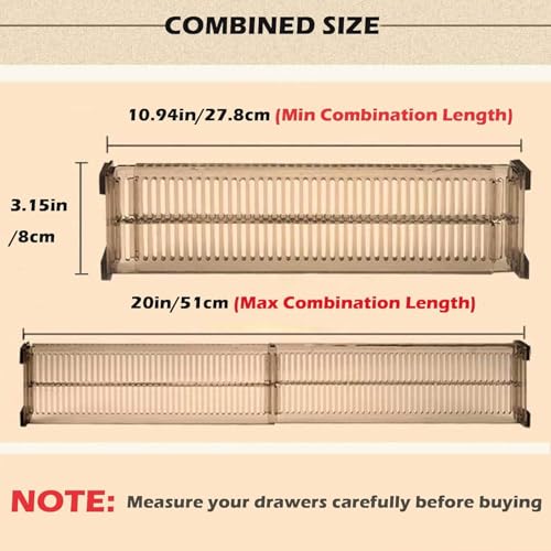 Image of Adjustable Clear Drawer Dividers for Organized Storage - Expandable Plastic Separators for Kitchen, Bedroom, and Office Drawers, Easy to Install, Non-Slip, Space-Saving Organizer Solution