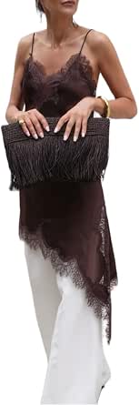 Seyurigaoka Women's Lace Satin Spaghetti Strap Camisole Slip Dress