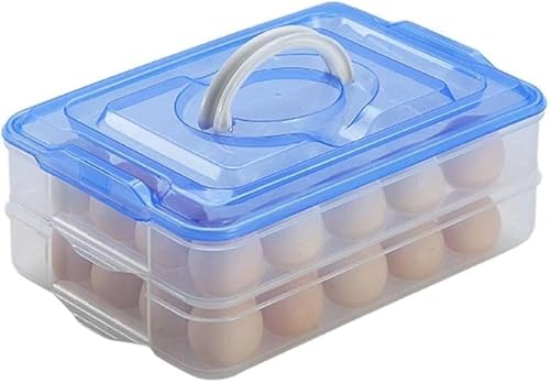 24 Grid Square Egg Storage Box - Egg Refrigerator Storage Tray Abs Plastic Egg Storage Containers For Fridge And Kitchen Egg Storage Bins Basket With Carry Holder (2 Layer,Multicolor,24 Egg)