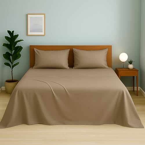 Image of Microfiber Bed Sheets - Hotel Luxury Bedding 1800, Ultra-Soft Microfiber Wrinkle Free Luxury - Taupe Solid - King Size