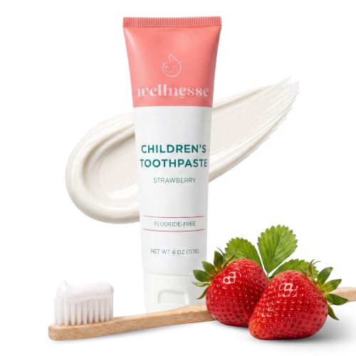 Wellnesse Hydroxyapatite Toothpaste Kids Strawberry Flavor for Toddlers and Children Xylitol Formula for Gentle Enamel Care Toothpaste Whitening Fresh Breath and Daily Brushing Habits 4Oz