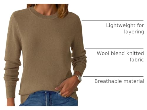 Image of GKBK Women's Wool Blend Sweaters 2026 Fall Fashion Lightweight Business Casual Outfits Long Sleeve Crew Neck Pullover Tops