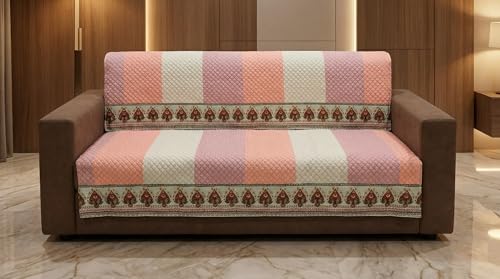 Image of Velvet L Shape 3+2 (5 Seater) Sofa Cover Fully Covered | Anti Skid Non Slip | Printed Pink | Washable Furniture Protector
