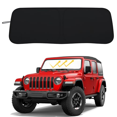 Image of Windshield Sun Shade for 2018-2026 Jeep Wrangler JL JLU & 2020-2026 Gladiator JT, 310T Polyester Foldable Front Window Shade Cover, Full Coverage UV Heat Blocker, Keep Interior Cool